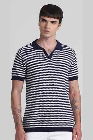 JACK & JONES Men Striped Polo Collar T-shirt