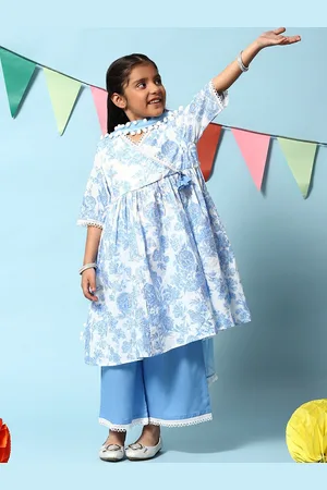 Biba Girls Floral Printed Gotta Patti Angrakha Kurta with Palazzos & Dupatta
