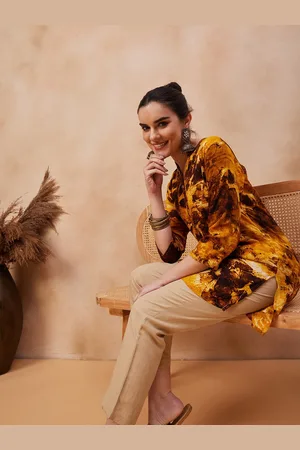 Anouk Yellow Tie & Dye Dyed Straight Kurti