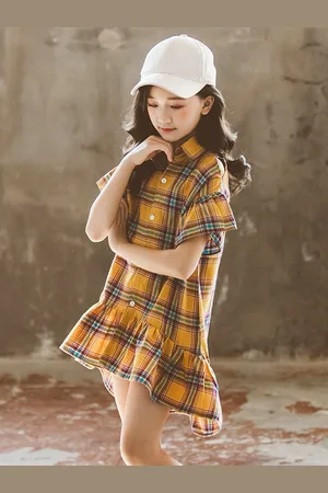 Stylecast Girls Checked Shirt Collar Cold-Shoulder Layered Shirt Dress