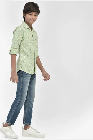 Crimsoune Club Boys Classic Slim Fit Floral Printed Spread Collar Cotton Casual Shirt