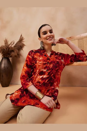 Anouk Red Tie & Dye Dyed Straight Kurti