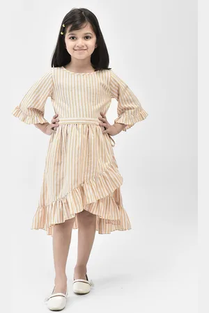 Eavan Girls Striped Bell Sleeves Fit & Flare Dress
