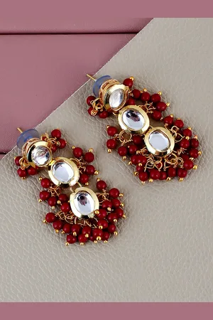 Lucky Jewellery Gold-Plated Kundan-Studded Contemporary Drop Earrings