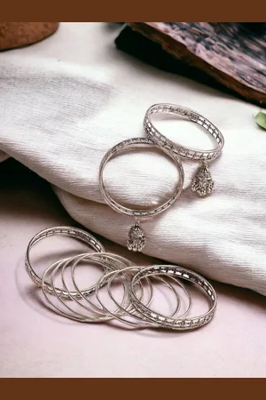 Asmitta Jewellery Set Of 10 Silver-Plated Oxidised Bangles