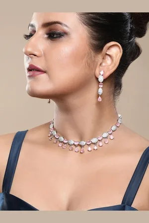 Asmitta Jewellery Silver-Plated Cubic Zirconia-Studded Necklace & Earrings