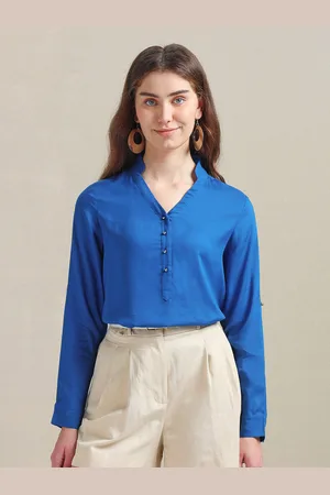 Ralph Lauren Mandarin Collar Cuffed Sleeves Pure Cotton Shirt Style Top