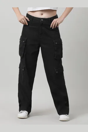 Bene Kleed Women Relaxed Fit High-Rise Clean Look Cotton Cargo Jeans