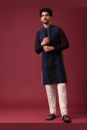 KALKI Fashion Colourblocked Mandarin Collar Pure Silk Kurta with Churidar