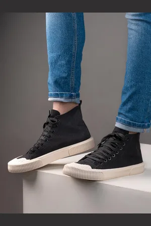 Styli Men Black Hi-Top Canvas Lace Up Sneakers