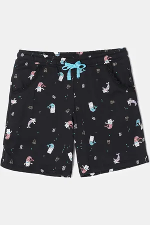 Jockey Girls Cotton Printed Relaxed Fit Shorts With Drawstrings Closure-RG03