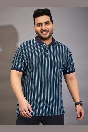 Bigbanana Plus Size Striped Polo Collar Bio Finish T-shirt