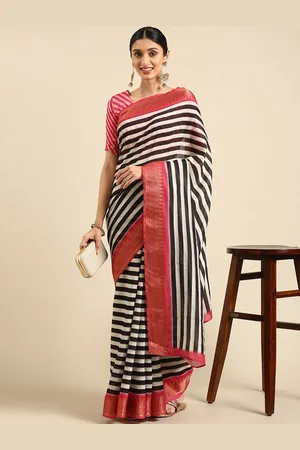 HRITIKA Striped Zari Pure Georgette Saree