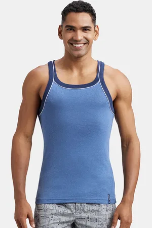 Buy Men's Super Combed Cotton Rib Square Neckline Gym Vest - Black US26