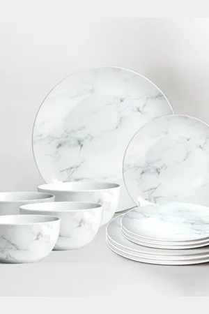 Anko White & Grey 12 Pieces Printed Stoneware Matte Dinner Set