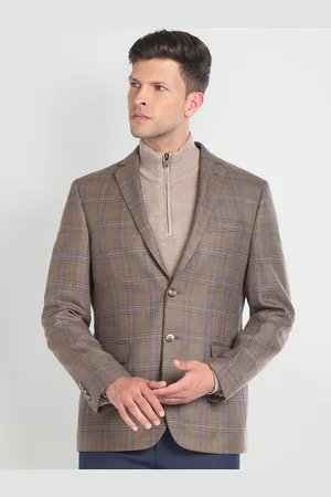 Arrow Tartan Checked Notched Lapel Long Sleeves Single Breasted Blazers
