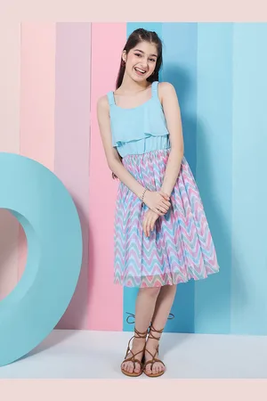 pspeaches Girls Geometric Printed Fit & Flare Dress