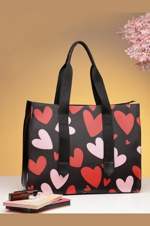 DressBerry Black Heart Printed Structured Tote Bag