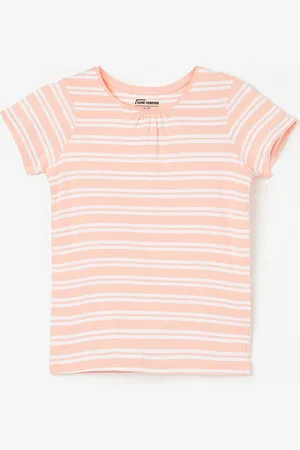 Lifestyle Girls Striped Henley Neck Short Sleeves Cotton T-shirt