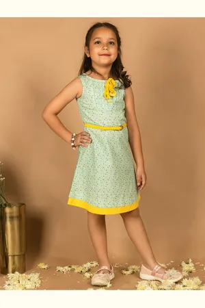 HERE&NOW Girls Floral Print A-Line Cotton Dress With Belt