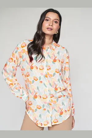 AND Floral Printed Cuffed Sleeves Shirt Style Top
