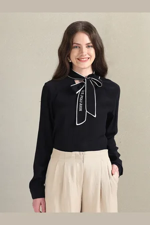 Ralph Lauren Tie-Up Neck Cuffed Sleeves Cotton Top