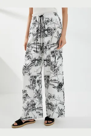Koton Women Floral Printed Mid-Rise Trousers
