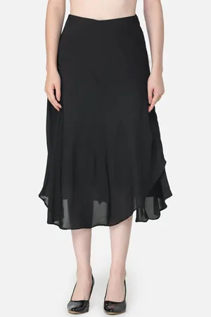 Cation Women Black Solid Tulip Midi Skirt