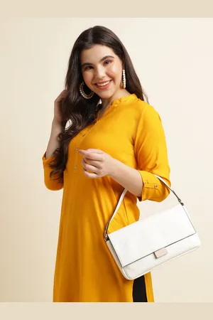Fabclub Women Mustard Yellow Solid Straight Kurta