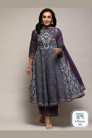 Biba Ethnic Motifs Printed Pure Cotton Anarkali Kurta & Palazzos With Dupatta