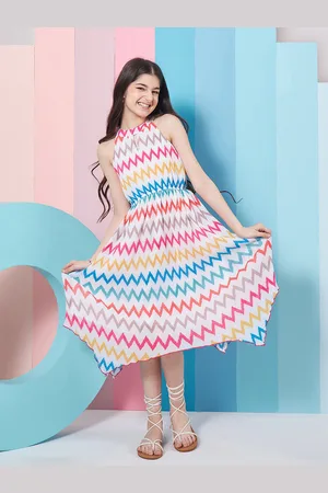 pspeaches Girls Geometric Printed Fit & Flare Midi Dress