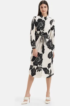 Kazo Floral Printed Shirt Collar Cuffed Sleeves Shirt Dress