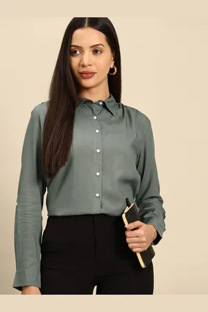 DENNISON Women Olive Green Smart Opaque Formal Shirt