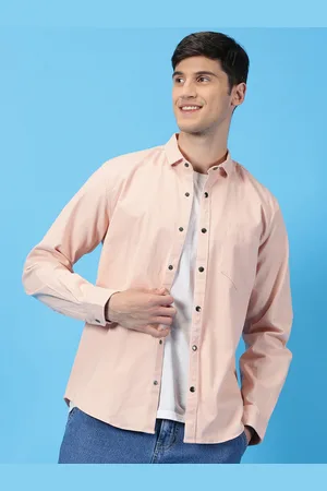 Mast & Harbour Peach Coloured Classic Slim Fit Long Sleeves Twill Casual Shirt