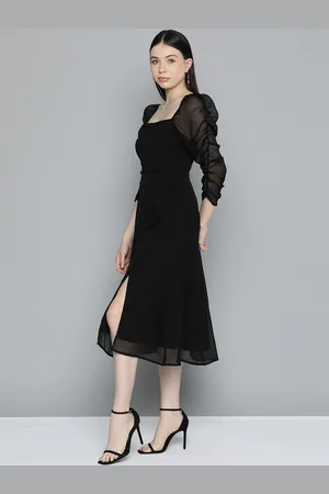 Chemistry Puff Sleeve Chiffon Fit & Flare Midi Dress