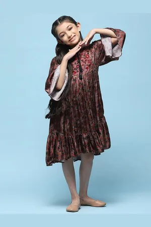 Biba Girls Floral Printed Cotton A-Line Dress