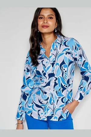 AND Abstract Printed Long Sleeves Cotton Shirt Style Top