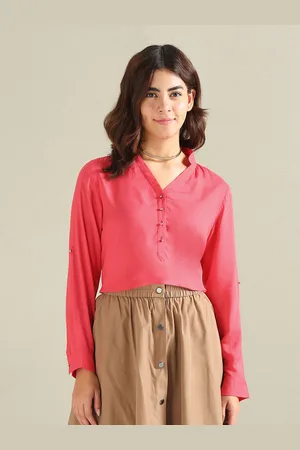Ralph Lauren Mandarin Collar Roll-Up Sleeves Top