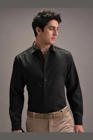 LocoMotive Premium Luxe Black Wrinkle Textured Evening Party Shirt