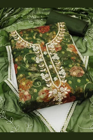 MANVAA Floral Printed Organza Unstitched Dress Material