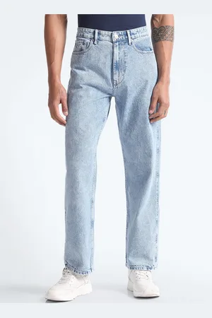 Flying Machine Men Cobain 90s Relaxed Fit Clean Look Heavy Fade Pure Cotton Jeans