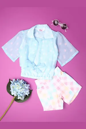 V-Mart Girls Printed Pure Cotton Top with Shorts