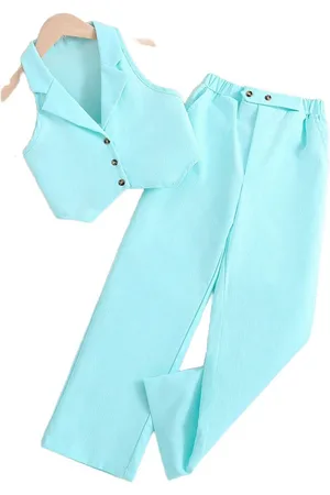 Stylecast Blue Girls Notched Lapel Collar Top with Trousers