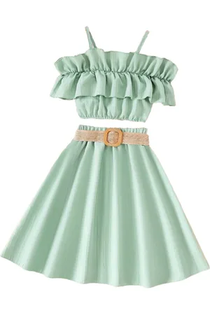 Stylecast Girls Green Shoulder Strap Top with Skirt
