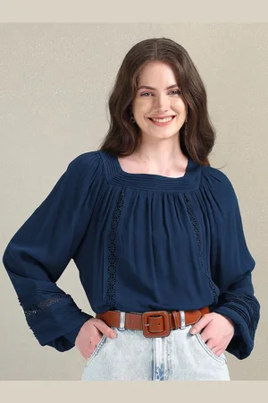 Ralph Lauren Square Neck Flared Sleeves Lace Inserts Top