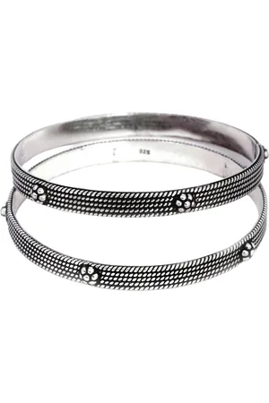 Shyle 925 Sterling Silver Dulari Daana Work Flower Bangles