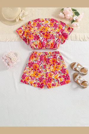 Stylecast Orange Girls Printed Top with Shorts