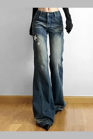 LULU & SKY Women Flared Embroidered Low-Rise Clean Look Heavy Fade Jeans