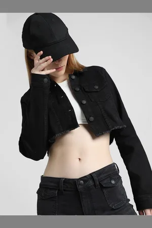ONLY Women Black Solid Cropped Denim Jacket
