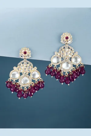 ATIBELLE Gold-Plated Kundan-Studded Contemporary Chandbalis